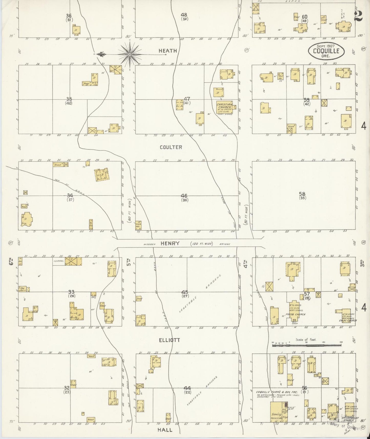 Sanborn Fire Insurance Map from Coquille, Coos County, Oregon (1907), Sheet #0002 - Complete Map Set gallery image, historic Sanborn map, vintage wall art, Oregon Oregon
