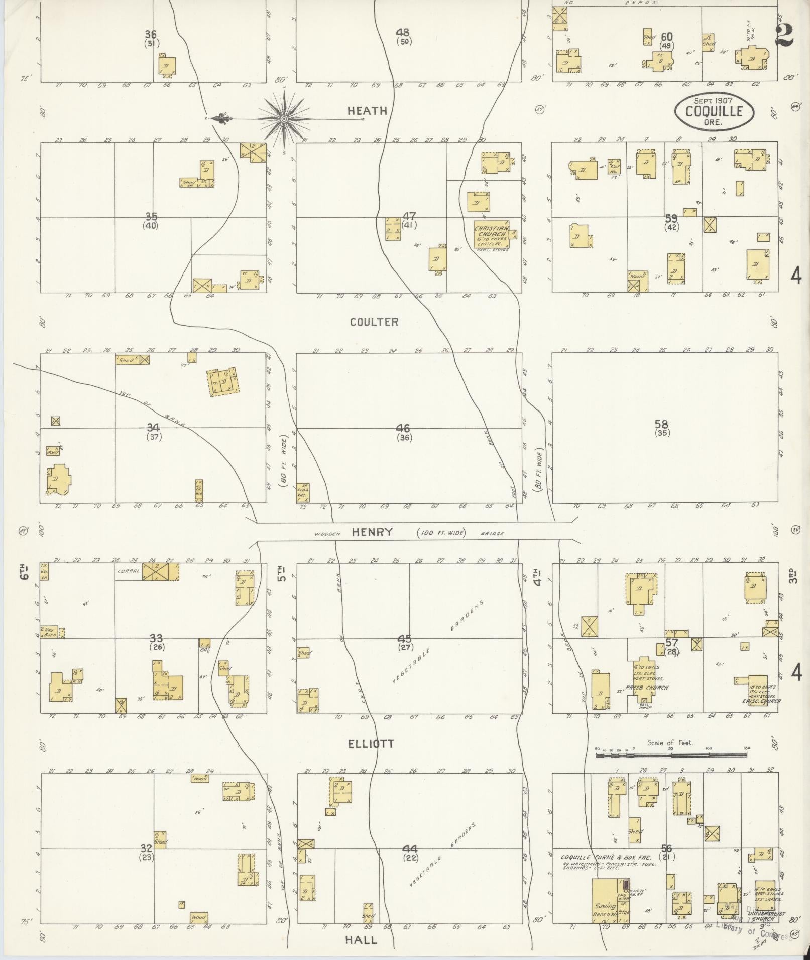 Sanborn Fire Insurance Map from Coquille, Coos County, Oregon (1907), Sheet #0002 - Complete Map Set gallery image, historic Sanborn map, vintage wall art, Oregon Oregon