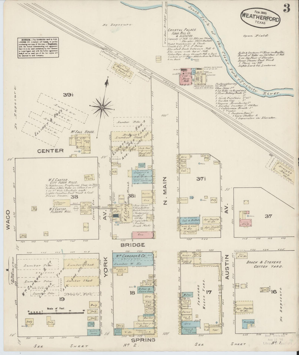 Sanborn Fire Insurance Map from Weatherford, Parker County, Texas (1885), Sheet #0003 - Complete Map Set gallery image, historic Sanborn map, vintage wall art, Texas Texas