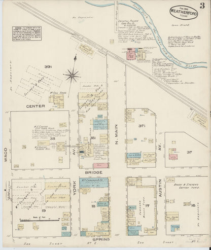 Sanborn Fire Insurance Map from Weatherford, Parker County, Texas (1885), Sheet #0003 - Complete Map Set gallery image, historic Sanborn map, vintage wall art, Texas Texas