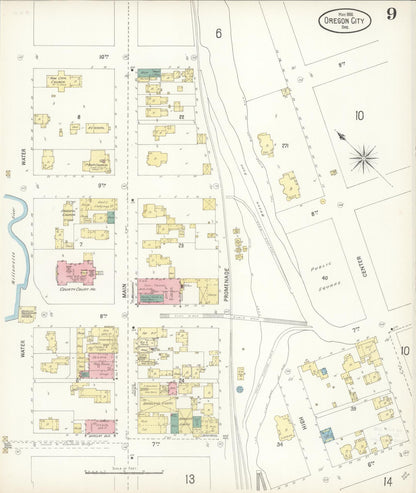 Sanborn Fire Insurance Map from Oregon City, Clackamas County, Oregon (1900), Sheet #0009 - Complete Map Set gallery image, historic Sanborn map, vintage wall art, Oregon Oregon