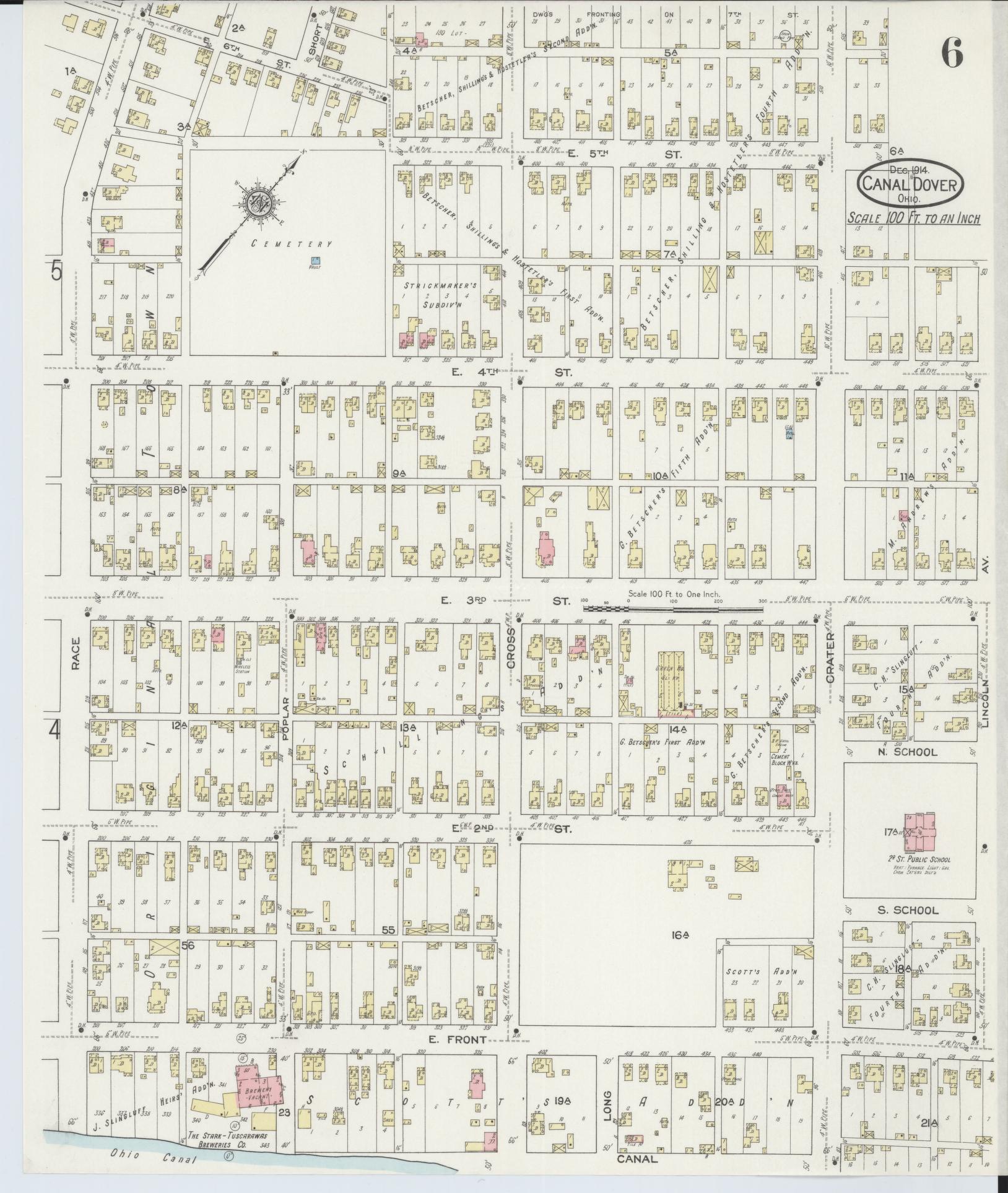 Sanborn Fire Insurance Map from Canal Dover, Tuscarawas County, Ohio (1914), Sheet #0006 - Historic Sanborn Fire Insurance Map Print, vintage old map wall art, antique decor, genealogy gift, Ohio Ohio map