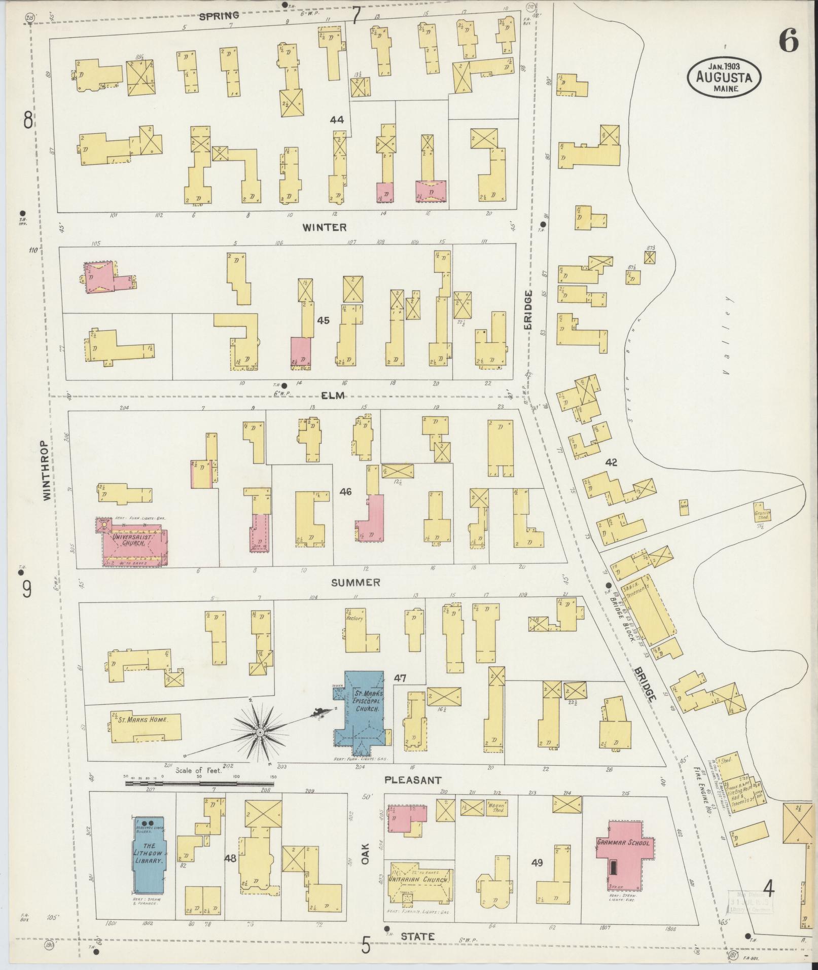 Sanborn Fire Insurance Map from Augusta, Kennebec County, Maine (1903), Sheet #0006 - Historic Sanborn Fire Insurance Map Print, vintage old map wall art, antique decor, genealogy gift, Maine Maine map