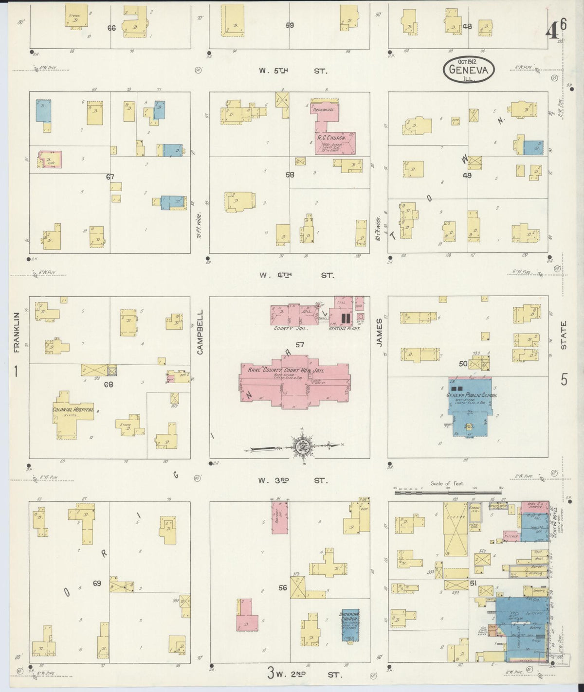 Sanborn Fire Insurance Map from Geneva, Kane County, Illinois (1912), Sheet #0004 - Complete Map Set gallery image, historic Sanborn map, vintage wall art, Illinois Illinois