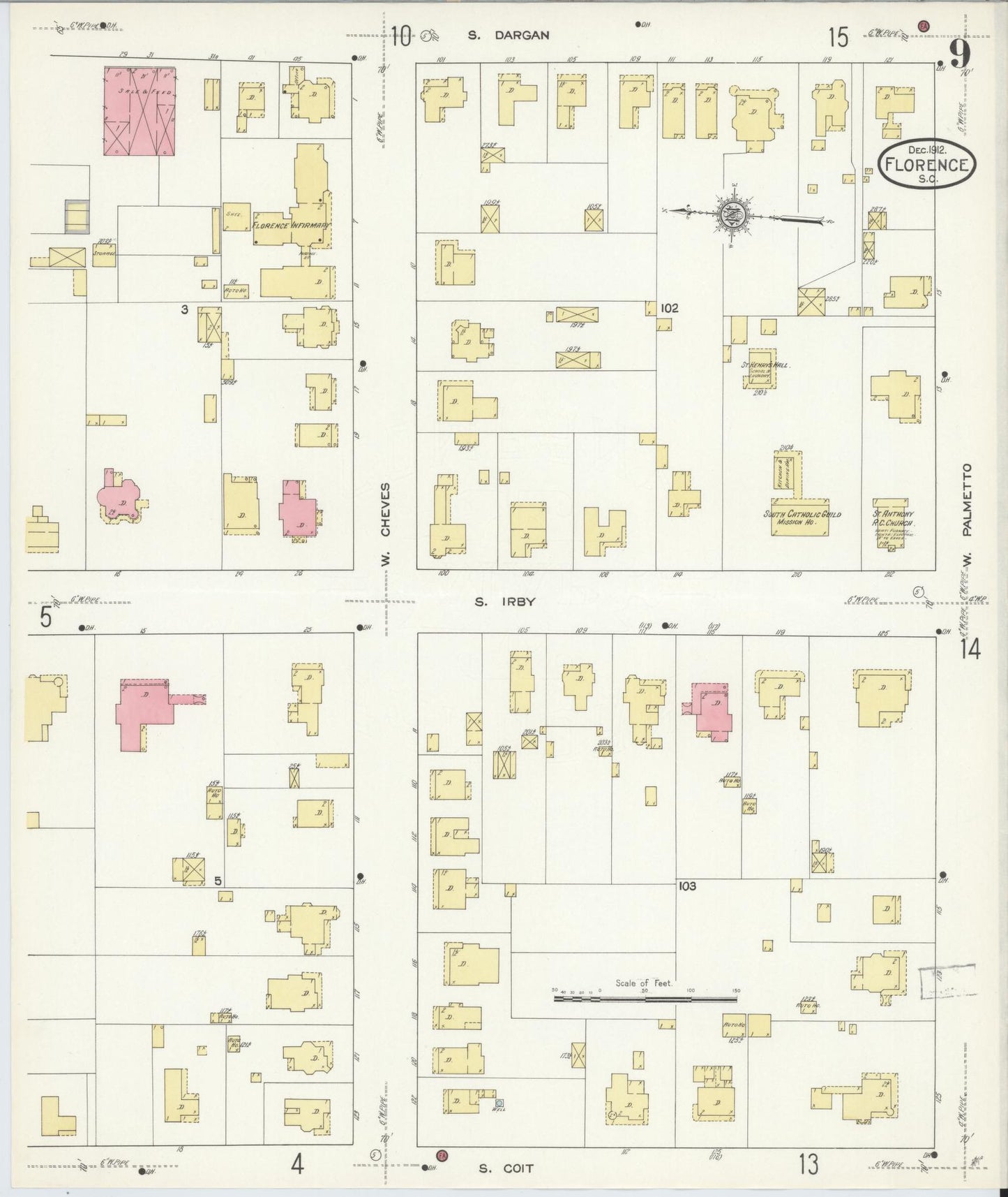 Sanborn Fire Insurance Map from Florence, Florence County, South Carolina (1912), Sheet #0009 - Complete Map Set gallery image, historic Sanborn map, vintage wall art, South Carolina South Carolina