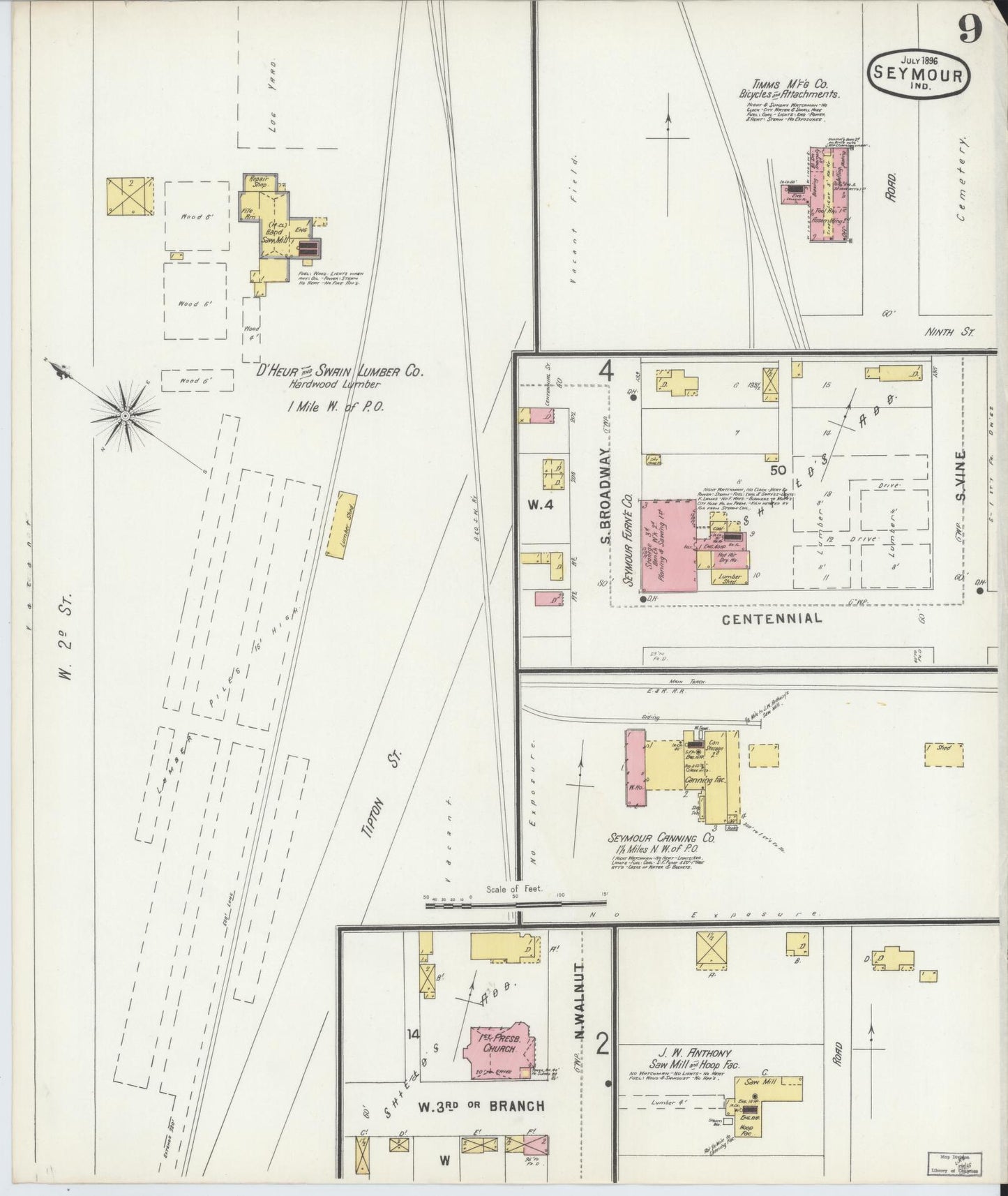 Sanborn Fire Insurance Map from Seymour, Jackson County, Indiana (1896), Sheet #0009 - Complete Map Set gallery image, historic Sanborn map, vintage wall art, Indiana Indiana
