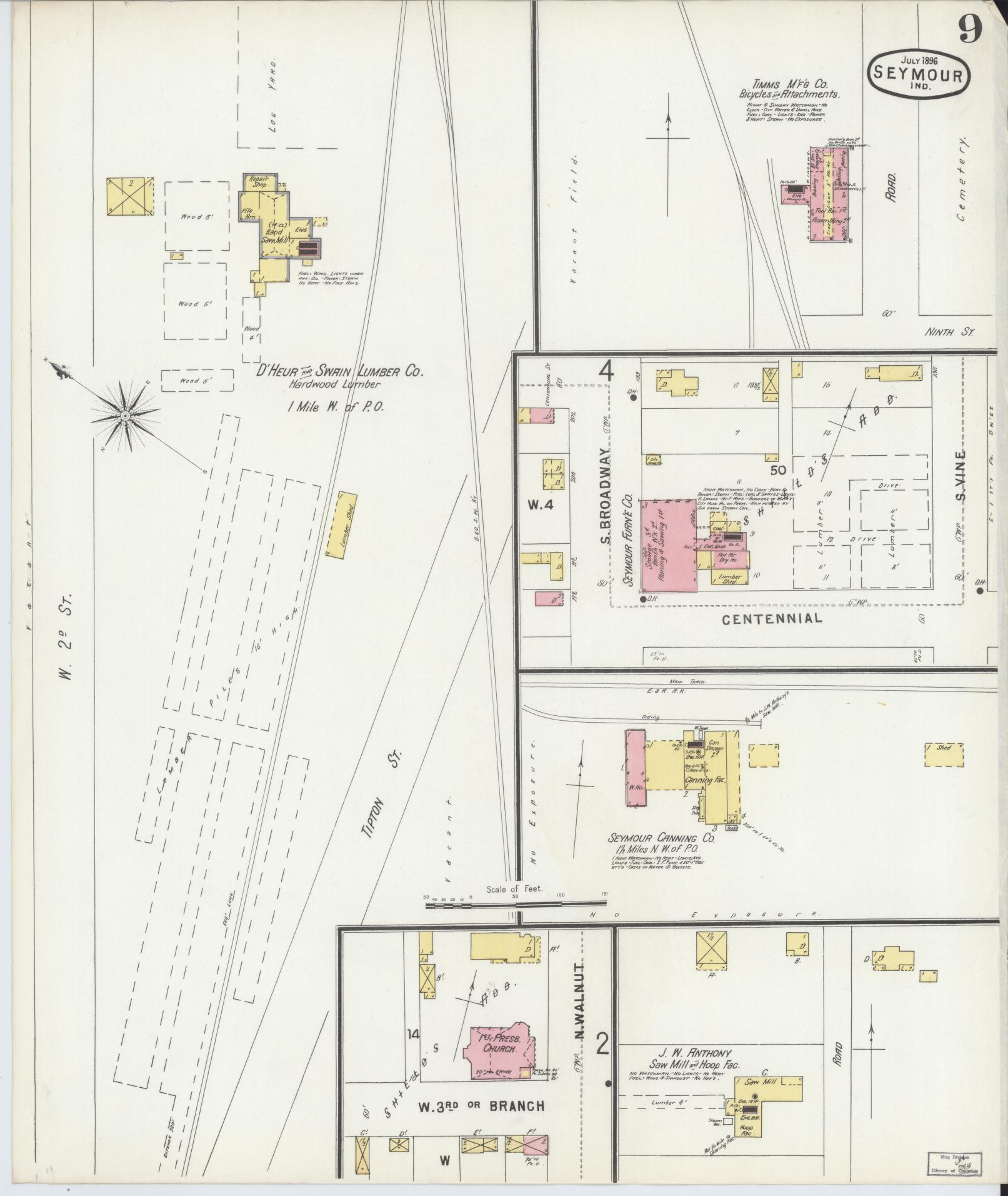 Sanborn Fire Insurance Map from Seymour, Jackson County, Indiana (1896), Sheet #0009 - Complete Map Set gallery image, historic Sanborn map, vintage wall art, Indiana Indiana