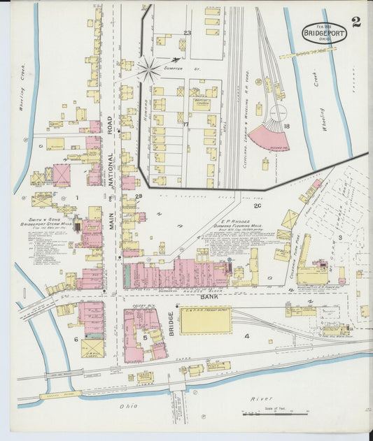 Sanborn Fire Insurance Map from Bridgeport, Belmont County, Ohio (1893), Sheet #0002 - Historic Sanborn Fire Insurance Map Print, vintage old map wall art, antique decor, genealogy gift, Ohio Ohio map