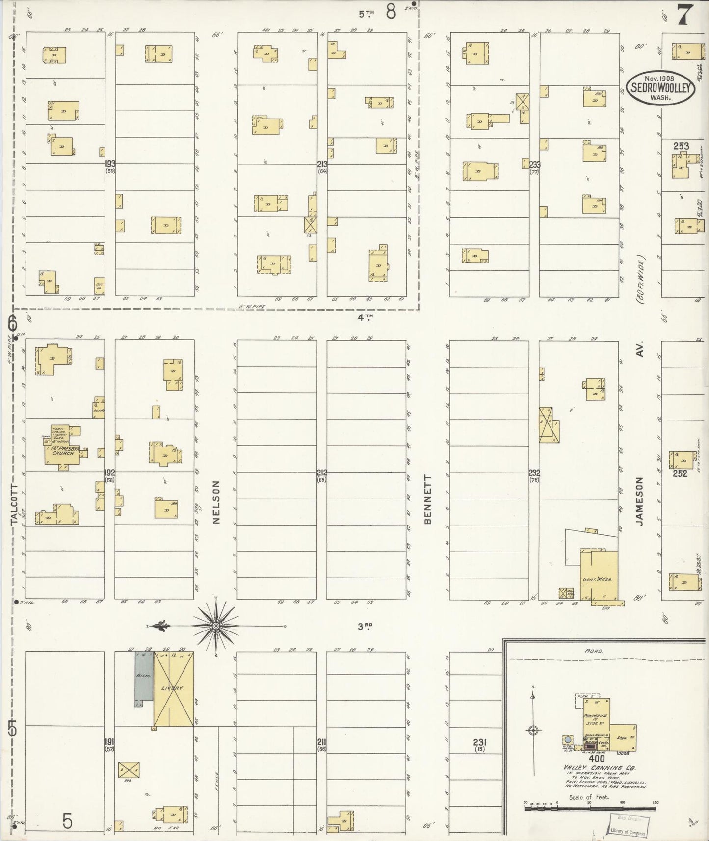 Sanborn Fire Insurance Map from Sedro Woolley, Skagit County, Washington (1907), Sheet #0007 - Complete Map Set gallery image, historic Sanborn map, vintage wall art, Washington Washington