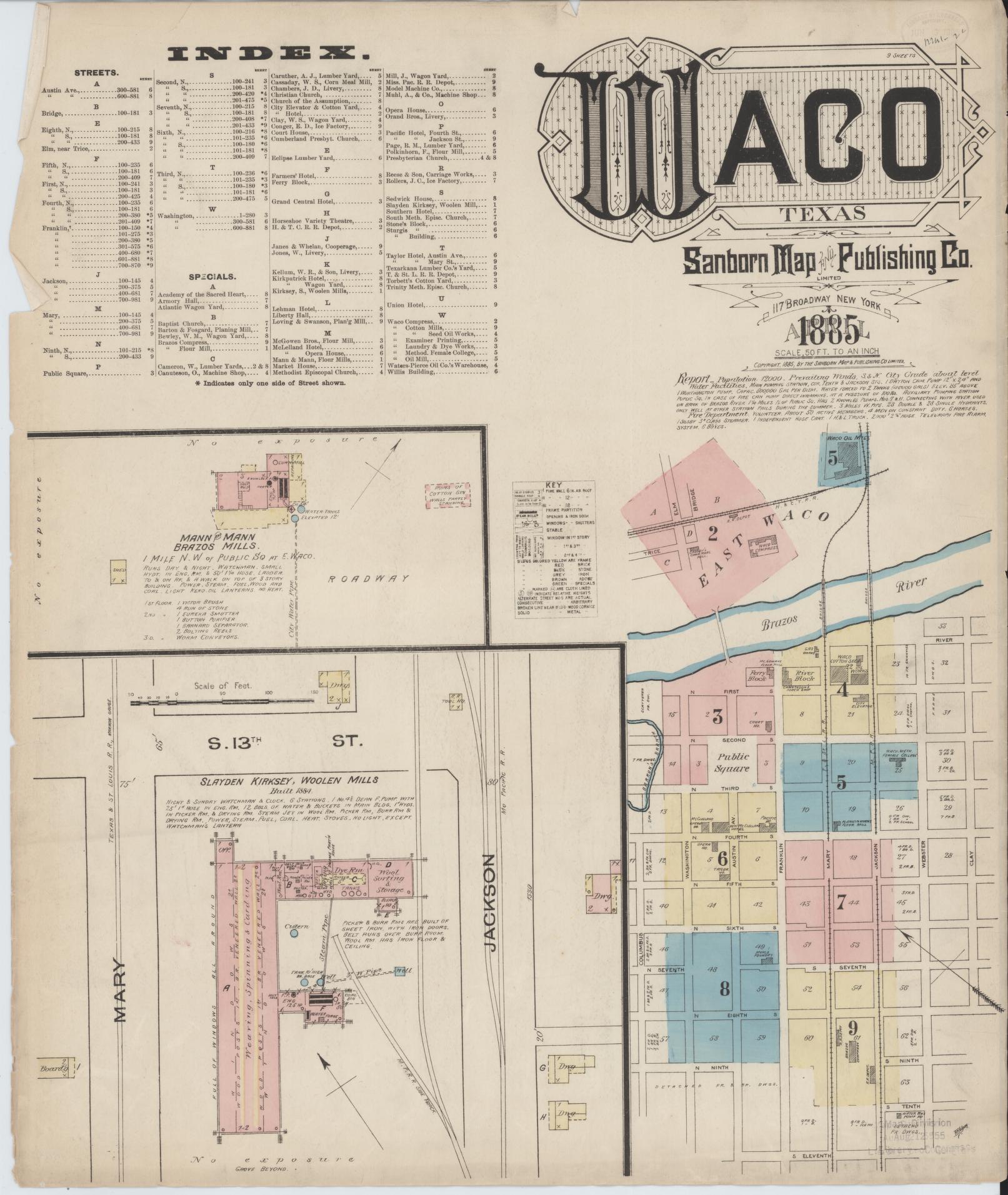 Sanborn Fire Insurance Map from Waco, McLennan County, Texas. (1885) – Historic Sanborn Fire Insurance Map Print