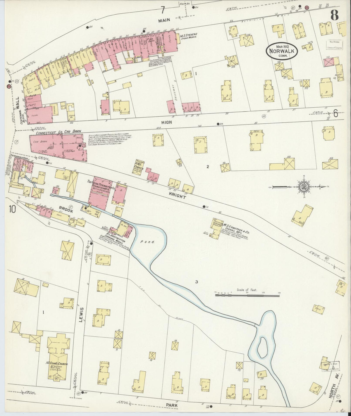 Sanborn Fire Insurance Map from Norwalk, Fairfield County, Connecticut (1912), Sheet #0008 - Historic Sanborn Fire Insurance Map Print, vintage old map wall art, antique decor, genealogy gift, Connecticut Connecticut map