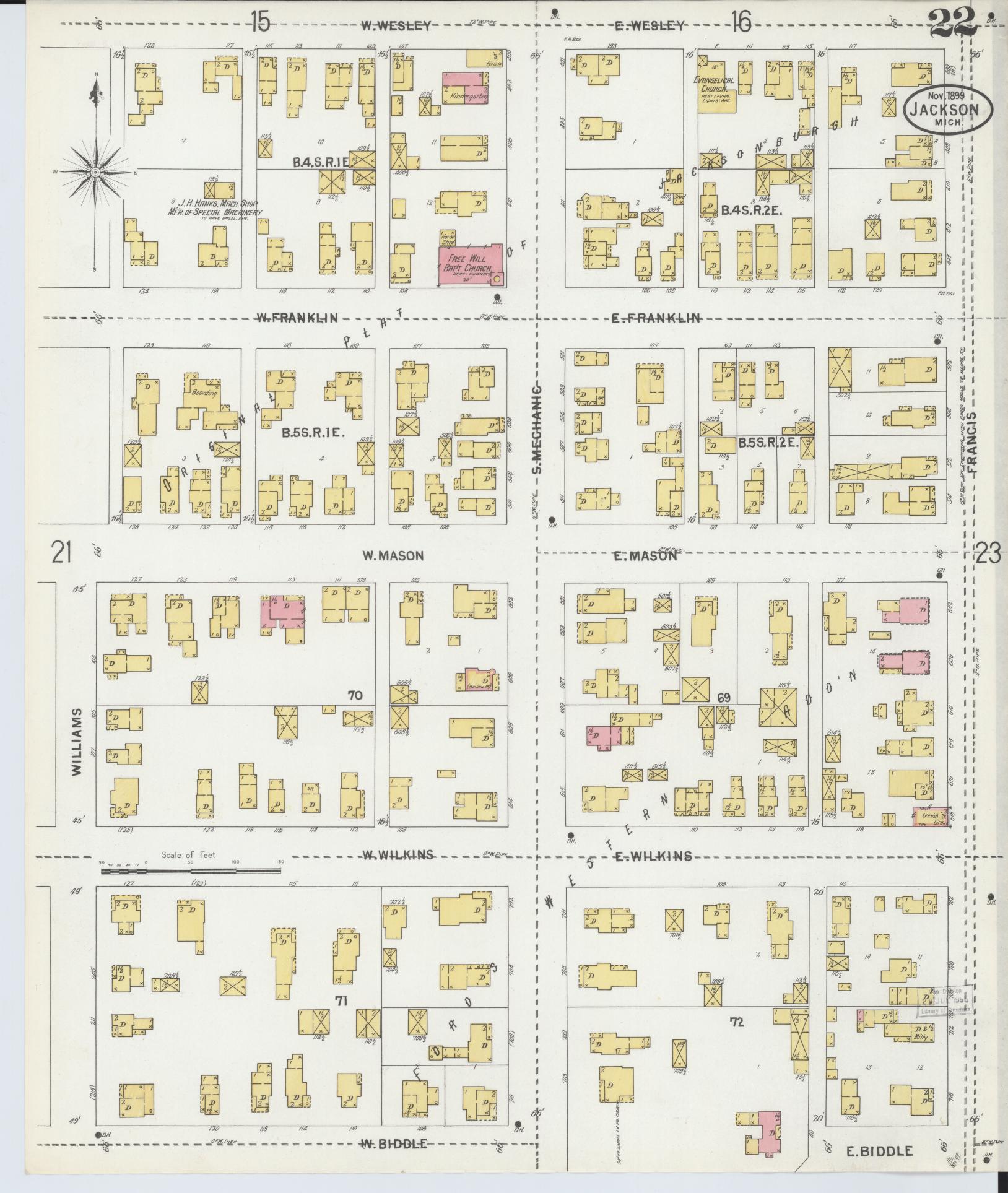 Sanborn Fire Insurance Map from Jackson, Jackson County, Michigan (1899), Sheet #0022 - Complete Map Set gallery image, historic Sanborn map, vintage wall art, Michigan Michigan