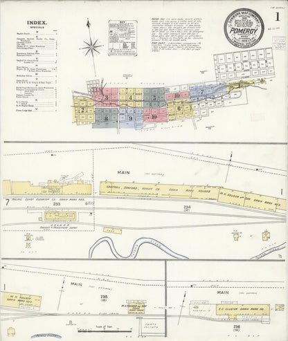 Sanborn Fire Insurance Map from Pomeroy, Garfield County, Washington (1908), Sheet #0001 - Complete Map Set gallery image, historic Sanborn map, vintage wall art, Washington Washington