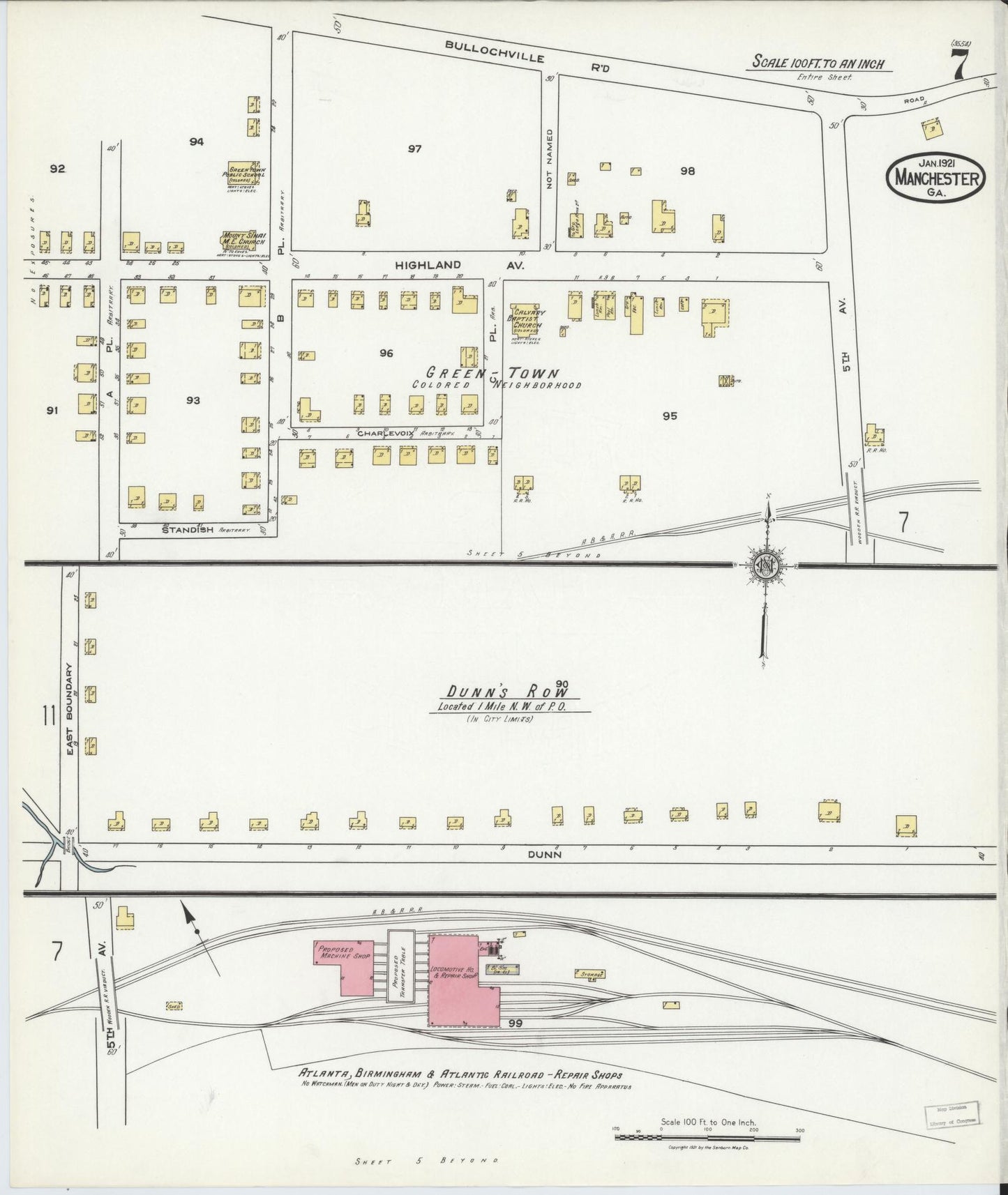 Sanborn Fire Insurance Map from Manchester, Meriweather County, Georgia (1921), Sheet #0007 - Complete Map Set gallery image, historic Sanborn map, vintage wall art, Georgia Georgia