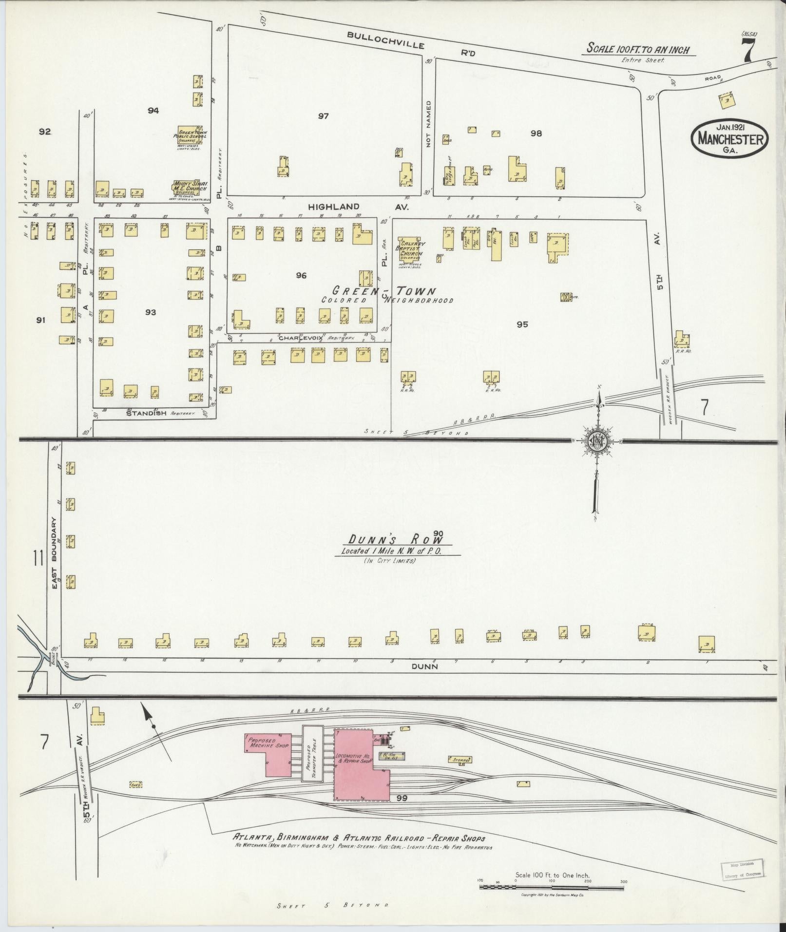 Sanborn Fire Insurance Map from Manchester, Meriweather County, Georgia (1921), Sheet #0007 - Complete Map Set gallery image, historic Sanborn map, vintage wall art, Georgia Georgia