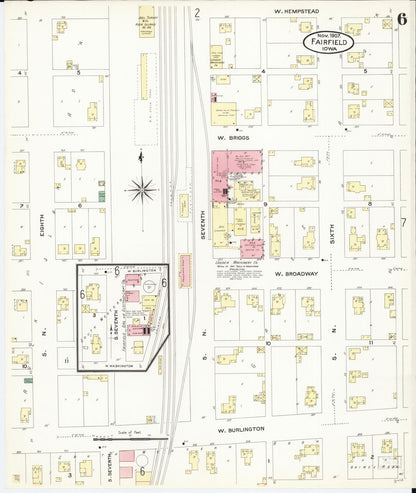 Sanborn Fire Insurance Map from Fairfield, Jefferson County, Iowa (1907), Sheet #0006 - Historic Sanborn Fire Insurance Map Print