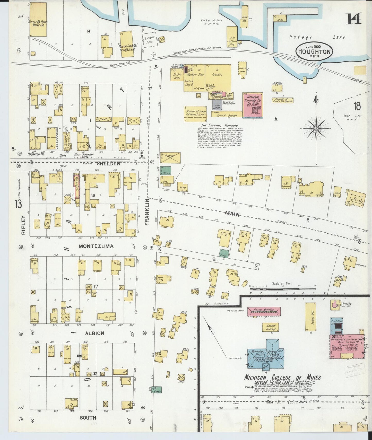 Sanborn Fire Insurance Map from Houghton, Houghton County, Michigan (1900), Sheet #0014 - Complete Map Set gallery image, historic Sanborn map, vintage wall art, Michigan Michigan