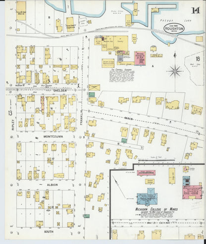 Sanborn Fire Insurance Map from Houghton, Houghton County, Michigan (1900), Sheet #0014 - Complete Map Set gallery image, historic Sanborn map, vintage wall art, Michigan Michigan