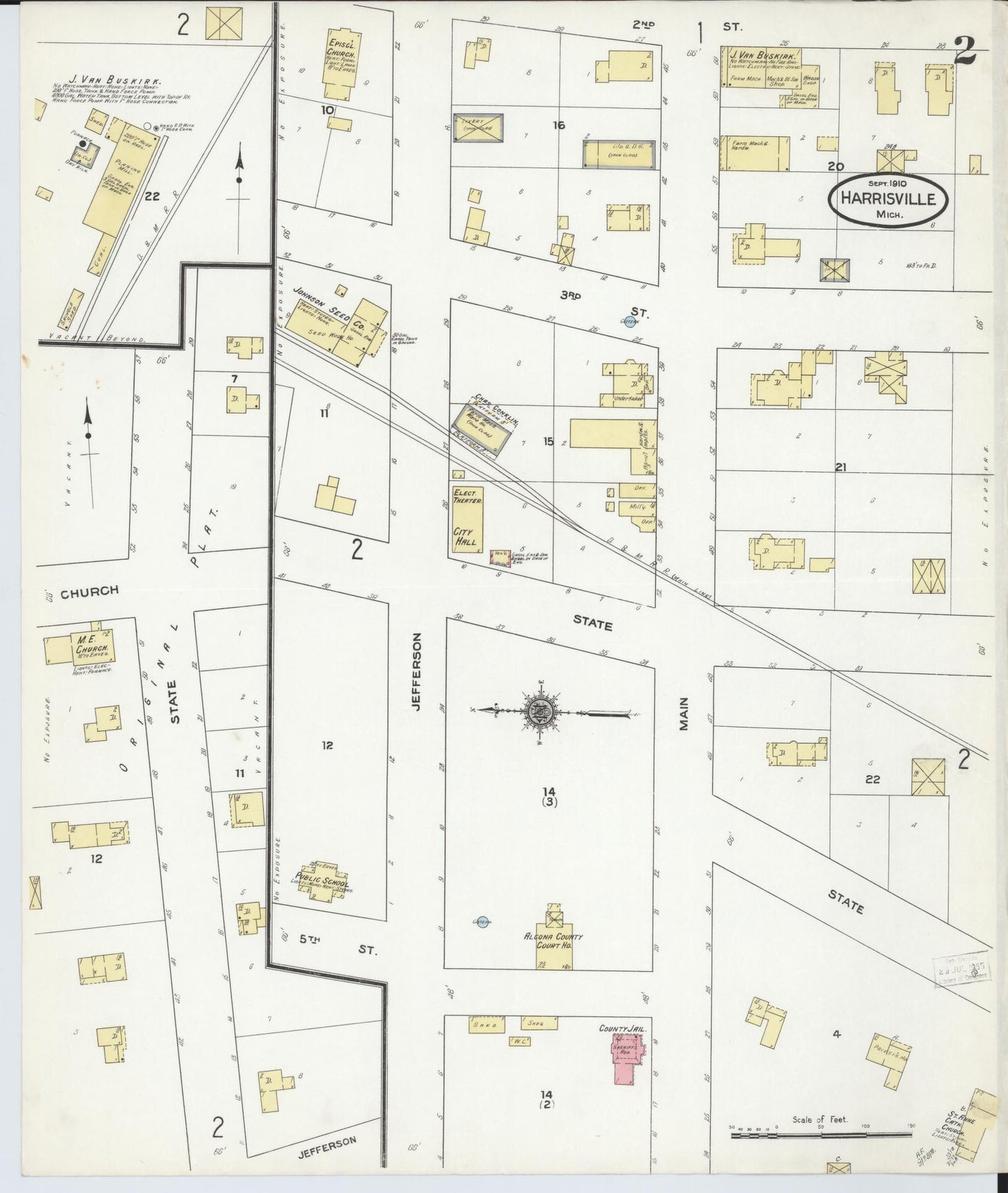 Sanborn Fire Insurance Map from Harrisville, Alcona County, Michigan (1910), Sheet #0002 - Historic Sanborn Fire Insurance Map Print, vintage old map wall art, antique decor, genealogy gift, Michigan Michigan map