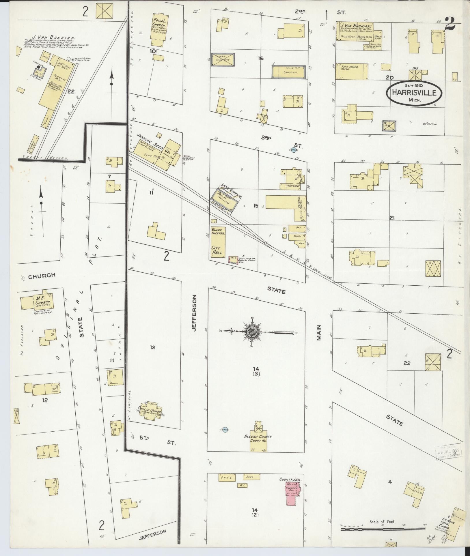 Sanborn Fire Insurance Map from Harrisville, Alcona County, Michigan (1910), Sheet #0002 - Historic Sanborn Fire Insurance Map Print, vintage old map wall art, antique decor, genealogy gift, Michigan Michigan map