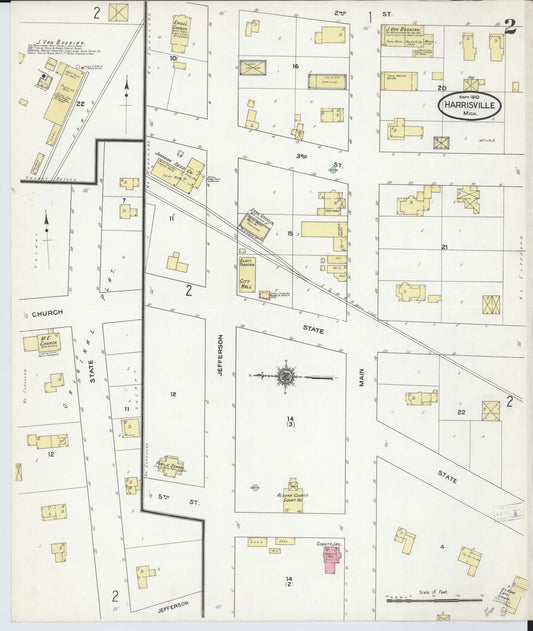 Sanborn Fire Insurance Map from Harrisville, Alcona County, Michigan (1910), Sheet #0002 - Historic Sanborn Fire Insurance Map Print, vintage old map wall art, antique decor, genealogy gift, Michigan Michigan map