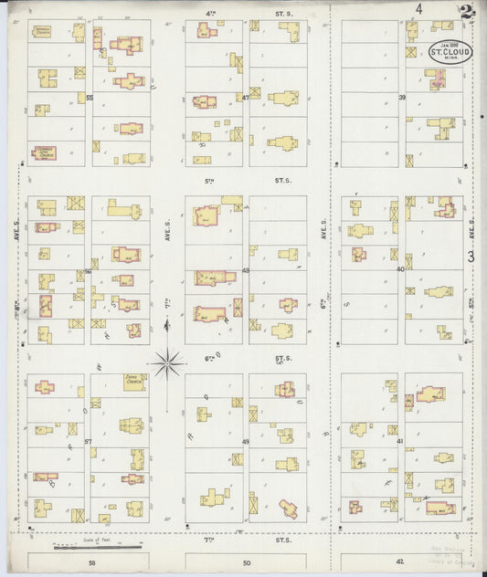 Sanborn Fire Insurance Map from Saint Cloud, Stearns, Benton, and Sherburne Counties, Minnesota (1898), Sheet #0002 - Historic Sanborn Fire Insurance Map Print, vintage old map wall art, antique decor, genealogy gift, Minnesota Minnesota map