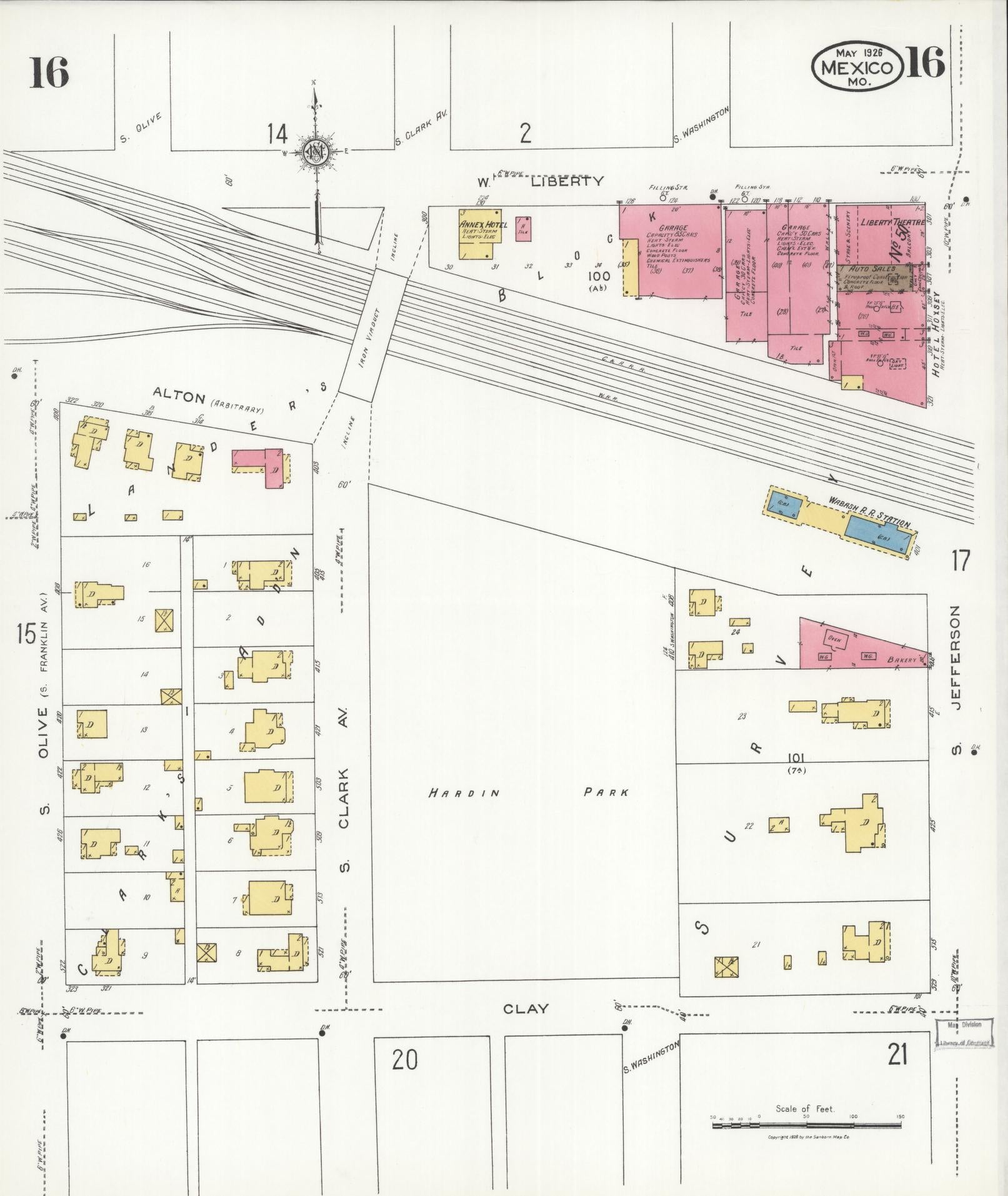 Sanborn Fire Insurance Map from Mexico, Audrain County, Missouri (1926), Sheet #0016 - Historic Sanborn Fire Insurance Map Print, vintage old map wall art, antique decor, genealogy gift, Missouri Missouri map