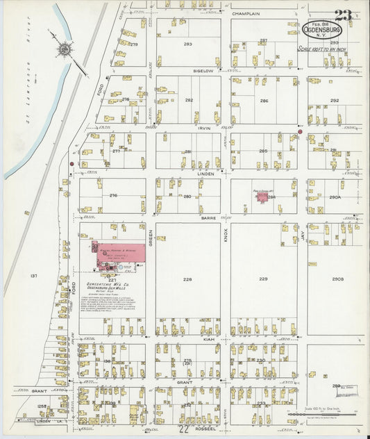 Sanborn Fire Insurance Map from Ogdensburg, St. Lawrence County, New York (1918), Sheet #0023 - Historic Sanborn Fire Insurance Map Print, vintage old map wall art, antique decor, genealogy gift, New York New York map