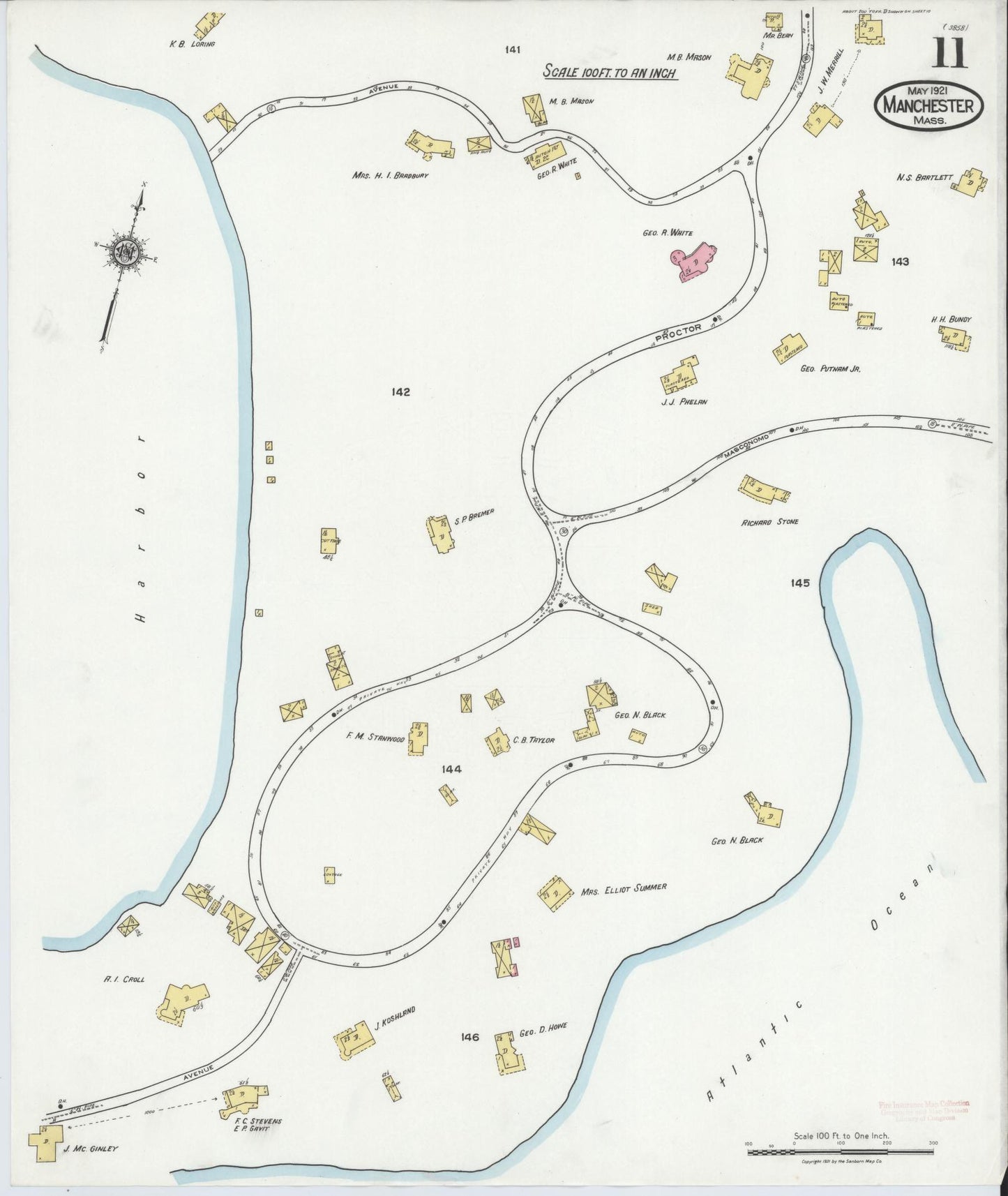 Sanborn Fire Insurance Map from Manchester, Essex County, Massachusetts (1921), Sheet #0011 - Historic Sanborn Fire Insurance Map Print, vintage old map wall art, antique decor, genealogy gift, Massachusetts Massachusetts map