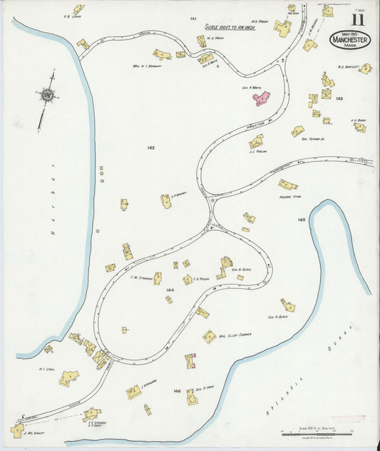 Sanborn Fire Insurance Map from Manchester, Essex County, Massachusetts (1921), Sheet #0011 - Historic Sanborn Fire Insurance Map Print, vintage old map wall art, antique decor, genealogy gift, Massachusetts Massachusetts map