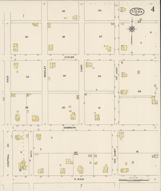 Sanborn Fire Insurance Map from Tioga, Grayton County, Texas (1922), Sheet #0004 - Historic Sanborn Fire Insurance Map Print, vintage old map wall art, antique decor, genealogy gift, Texas Texas map