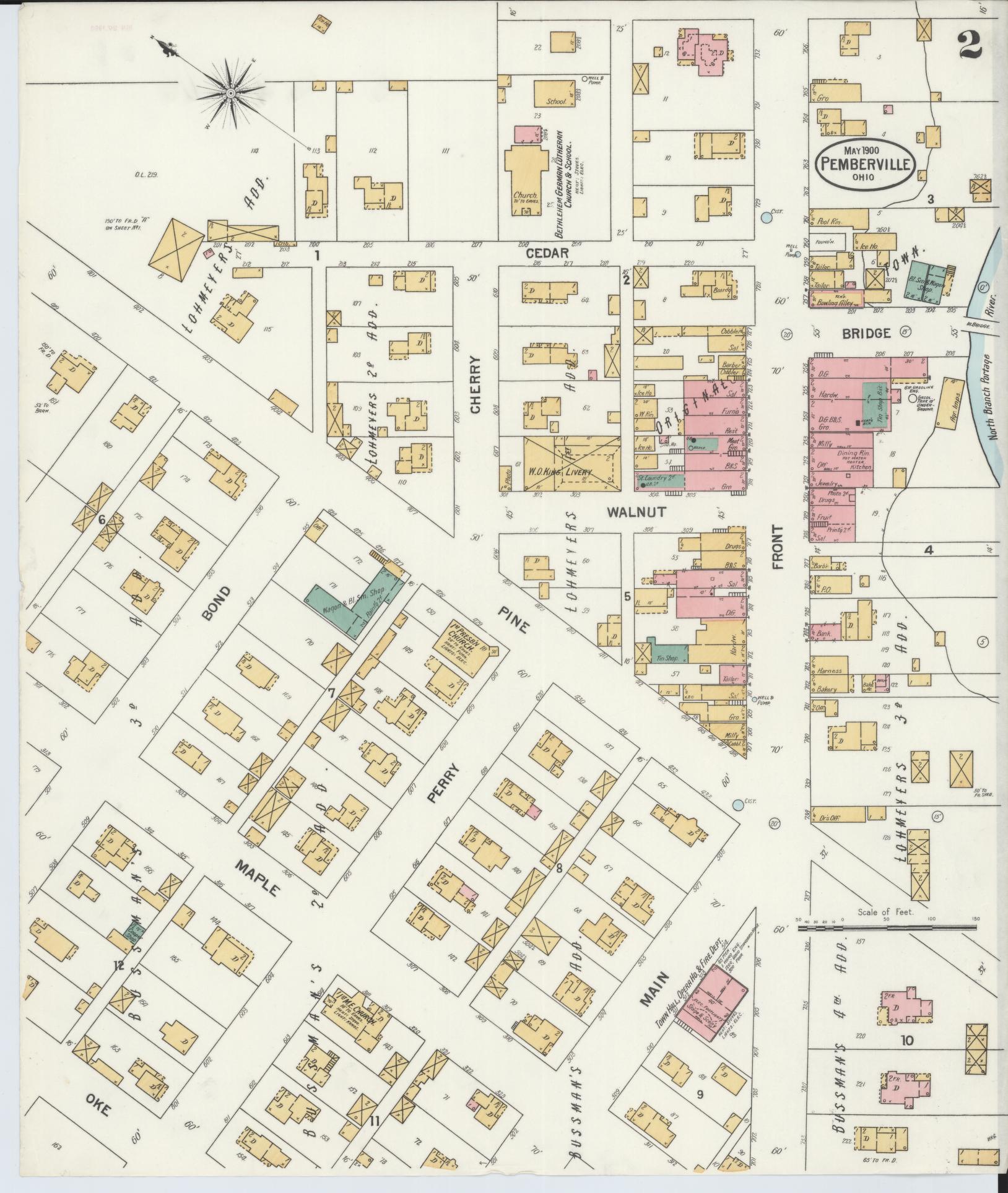 Sanborn Fire Insurance Map from Pemberville, Wood County, Ohio (1900), Sheet #0002 - Historic Sanborn Fire Insurance Map Print, vintage old map wall art, antique decor, genealogy gift, Ohio Ohio map