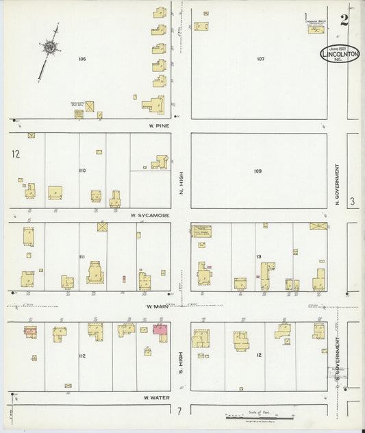 Sanborn Fire Insurance Map from Lincolnton, Lincoln County, North Carolina (1921), Sheet #0002 - Historic Sanborn Fire Insurance Map Print, vintage old map wall art, antique decor, genealogy gift, North Carolina North Carolina map