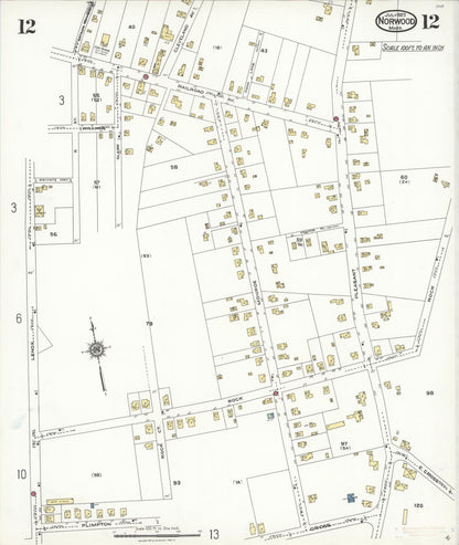 Sanborn Fire Insurance Map from Norwood, Norfolk County, Massachusetts (1923), Sheet #0012 - Historic Sanborn Fire Insurance Map Print, vintage old map wall art, antique decor, genealogy gift, Massachusetts Massachusetts map
