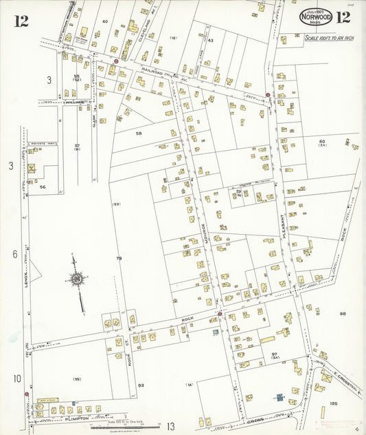 Sanborn Fire Insurance Map from Norwood, Norfolk County, Massachusetts (1923), Sheet #0012 - Historic Sanborn Fire Insurance Map Print, vintage old map wall art, antique decor, genealogy gift, Massachusetts Massachusetts map