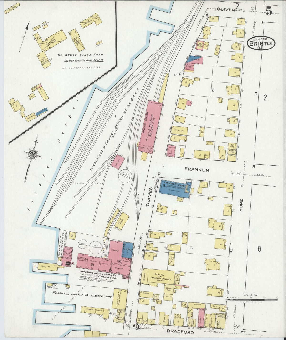 Sanborn Fire Insurance Map from Bristol, Bristol County, Rhode Island (1920), Sheet #0005 - Complete Map Set gallery image, historic Sanborn map, vintage wall art, Rhode Island Rhode Island
