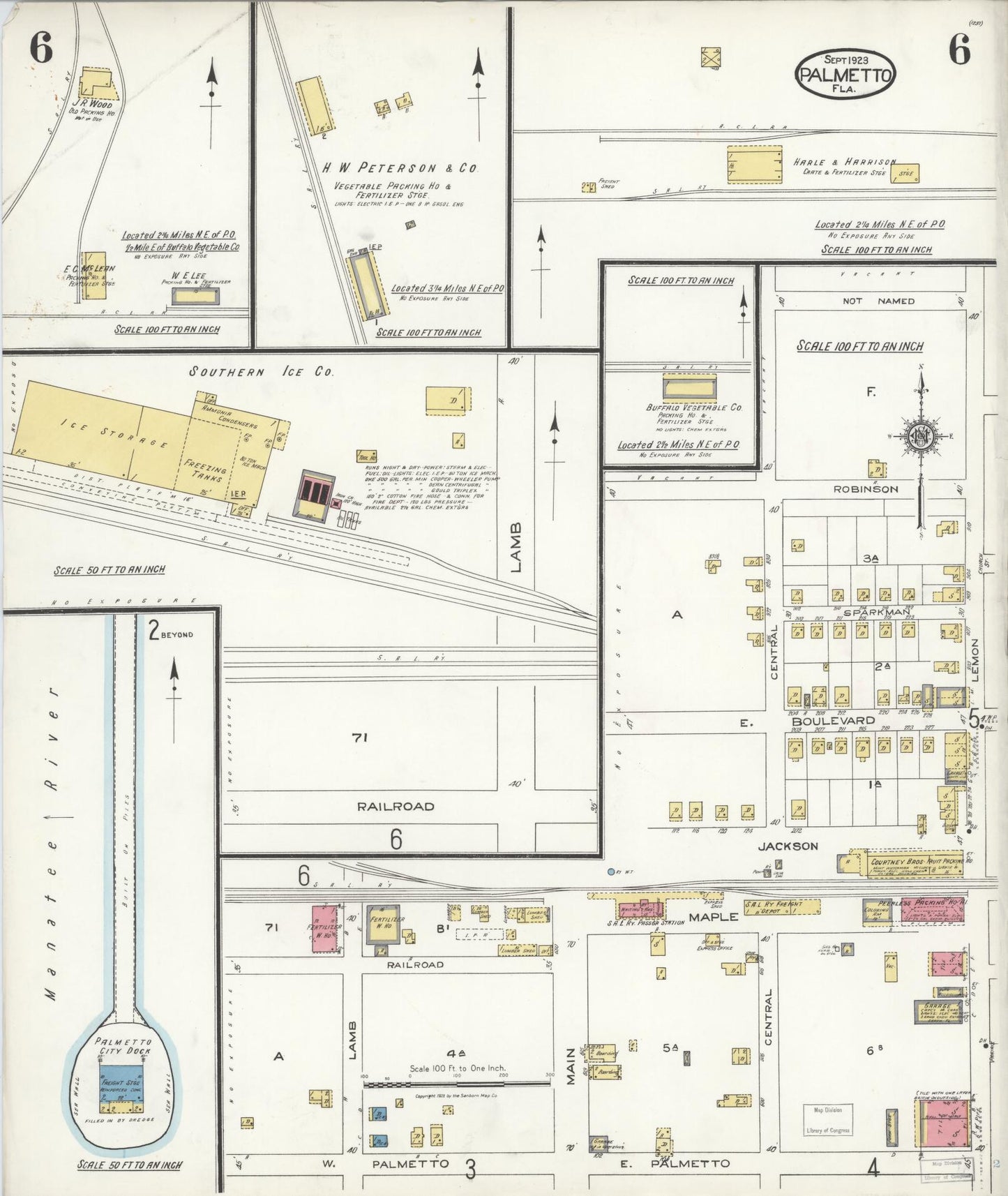 Sanborn Fire Insurance Map from Palmetto, Manatee County, Florida (1923), Sheet #0006 - Complete Map Set gallery image, historic Sanborn map, vintage wall art, Florida Florida
