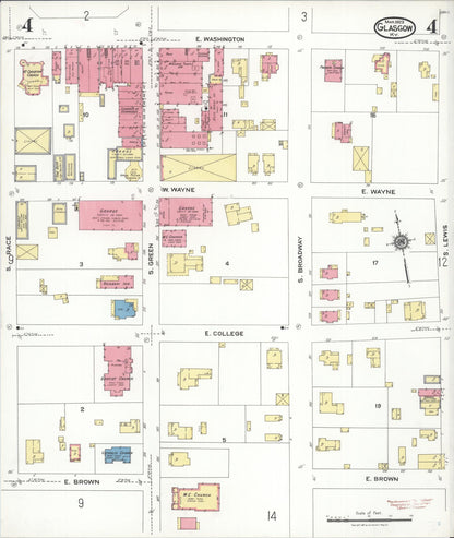 Sanborn Fire Insurance Map from Glasgow, Barren County, Kentucky (1923), Sheet #0004 - Complete Map Set gallery image, historic Sanborn map, vintage wall art, Kentucky Kentucky