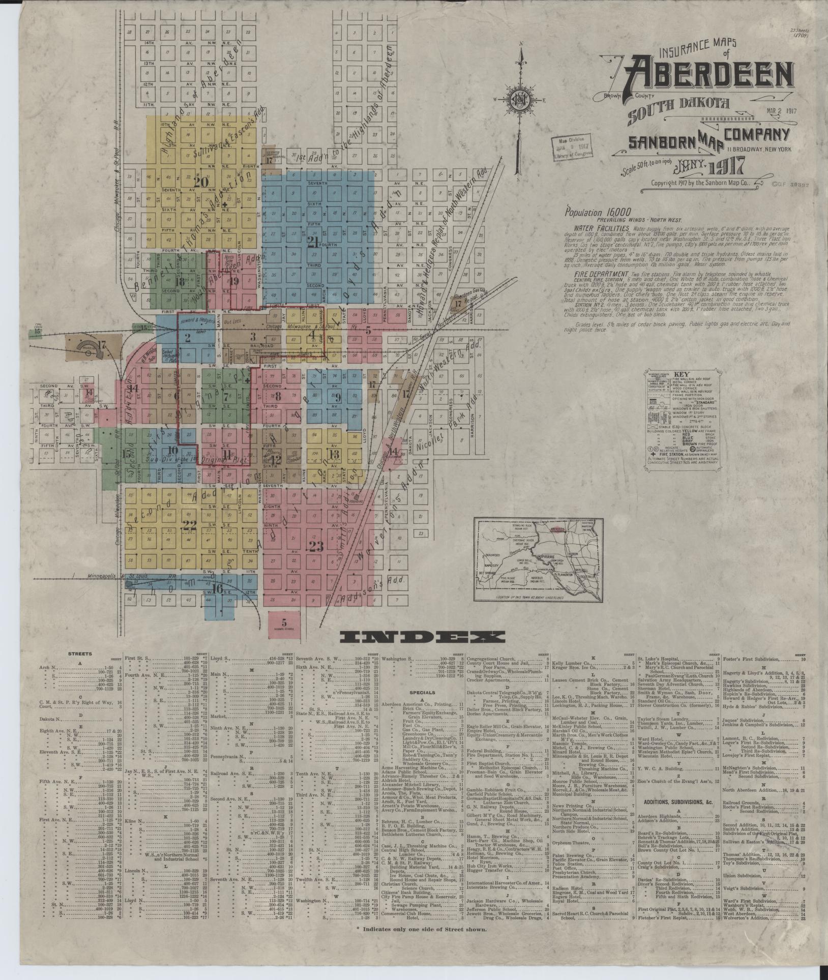 Sanborn Fire Insurance Map from Aberdeen, Brown County, South Dakota. (1917) – Historic Sanborn Fire Insurance Map Print