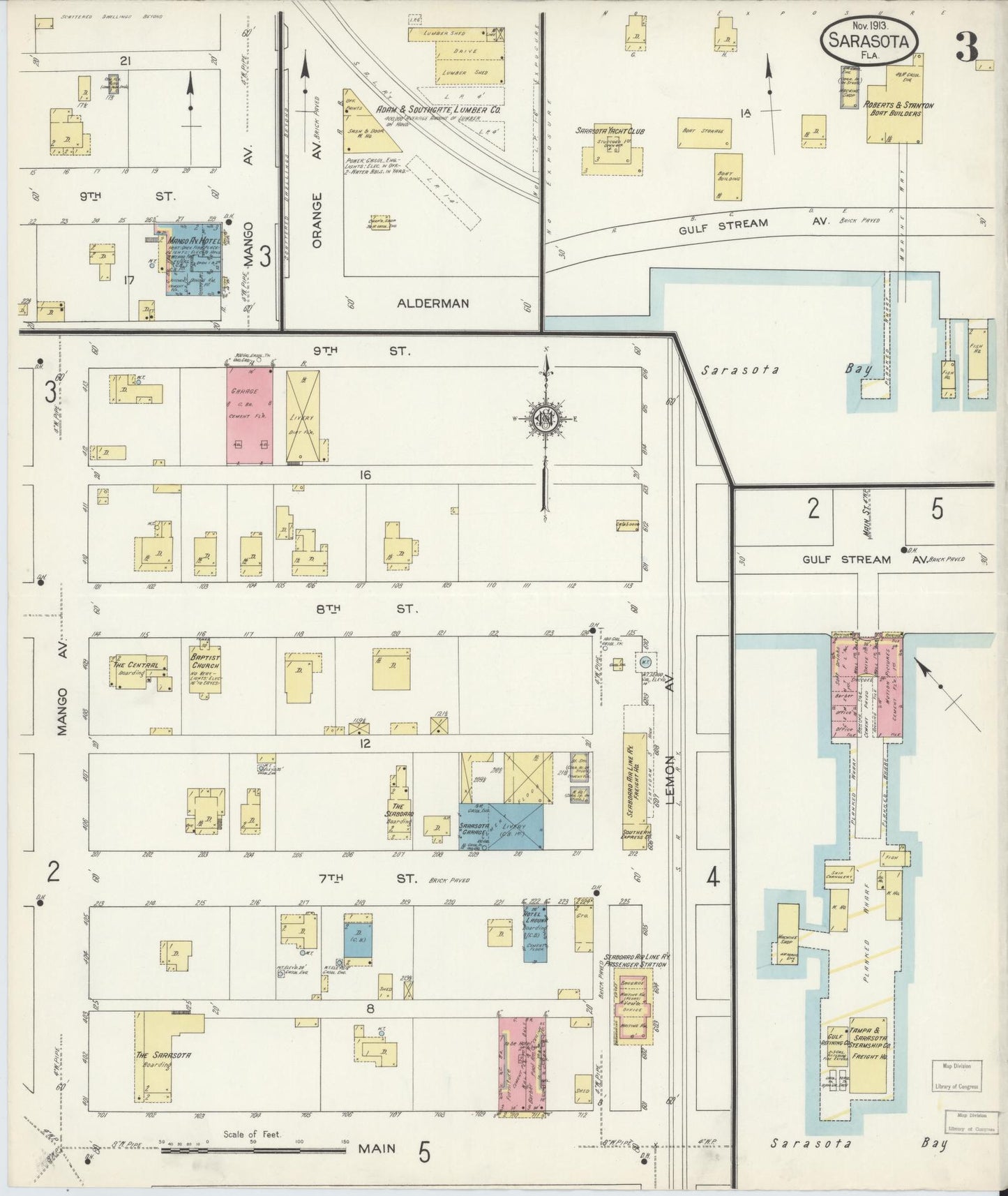 Sanborn Fire Insurance Map from Sarasota, Sarasota County, Florida (1913), Sheet #0003 - Historic Sanborn Fire Insurance Map Print, vintage old map wall art, antique decor, genealogy gift, Florida Florida map