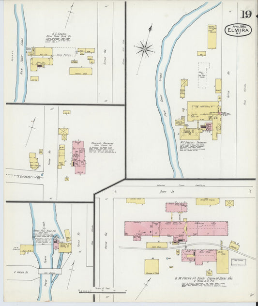 Sanborn Fire Insurance Map from Elmira, Chemung County, New York (1892), Sheet #0019 - Historic Sanborn Fire Insurance Map Print, vintage old map wall art, antique decor, genealogy gift, New York New York map