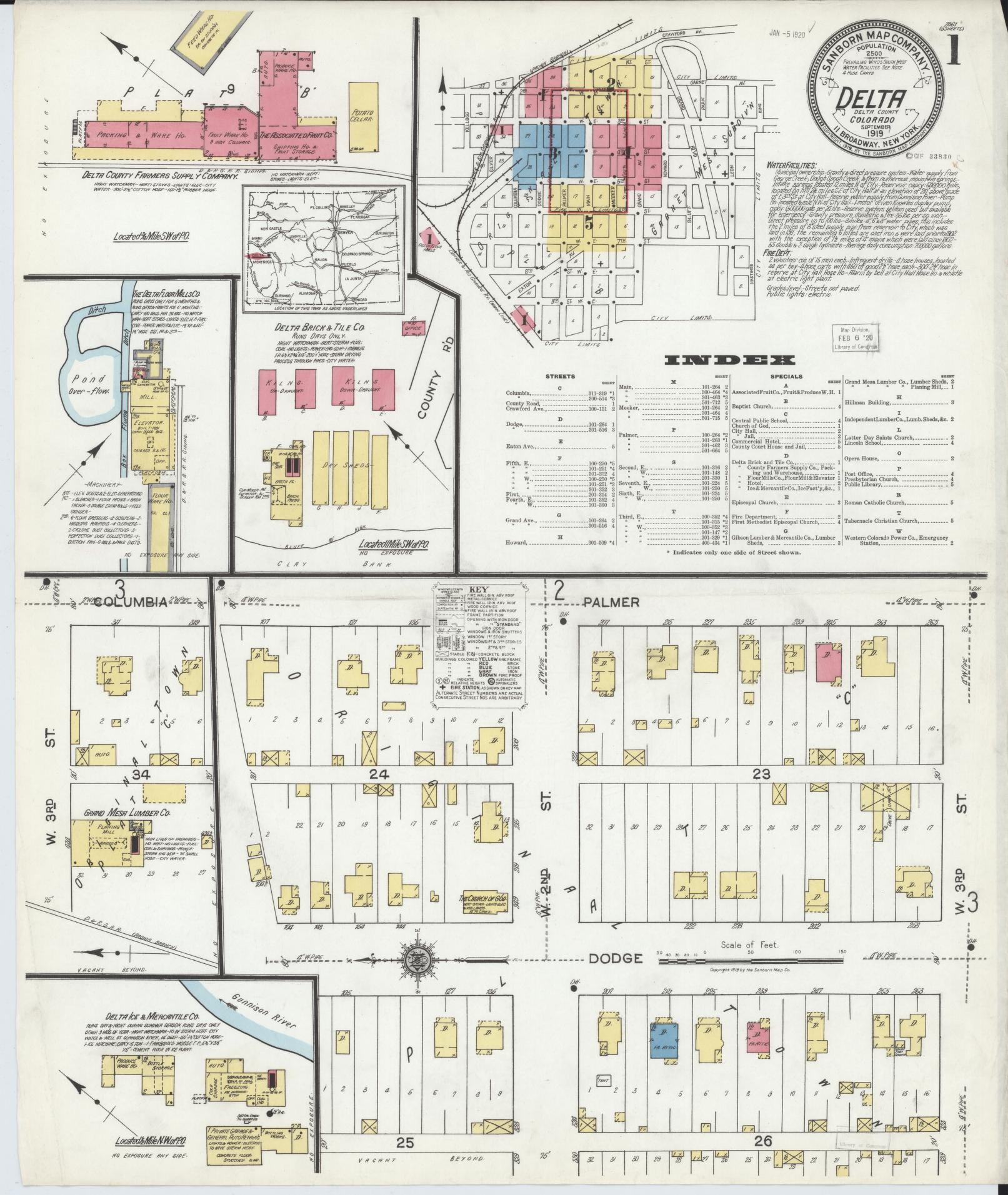 Sanborn Fire Insurance Map from Delta, Delta County, Colorado (1919), Sheet #0001 - Complete Map Set gallery image, historic Sanborn map, vintage wall art, Colorado Colorado