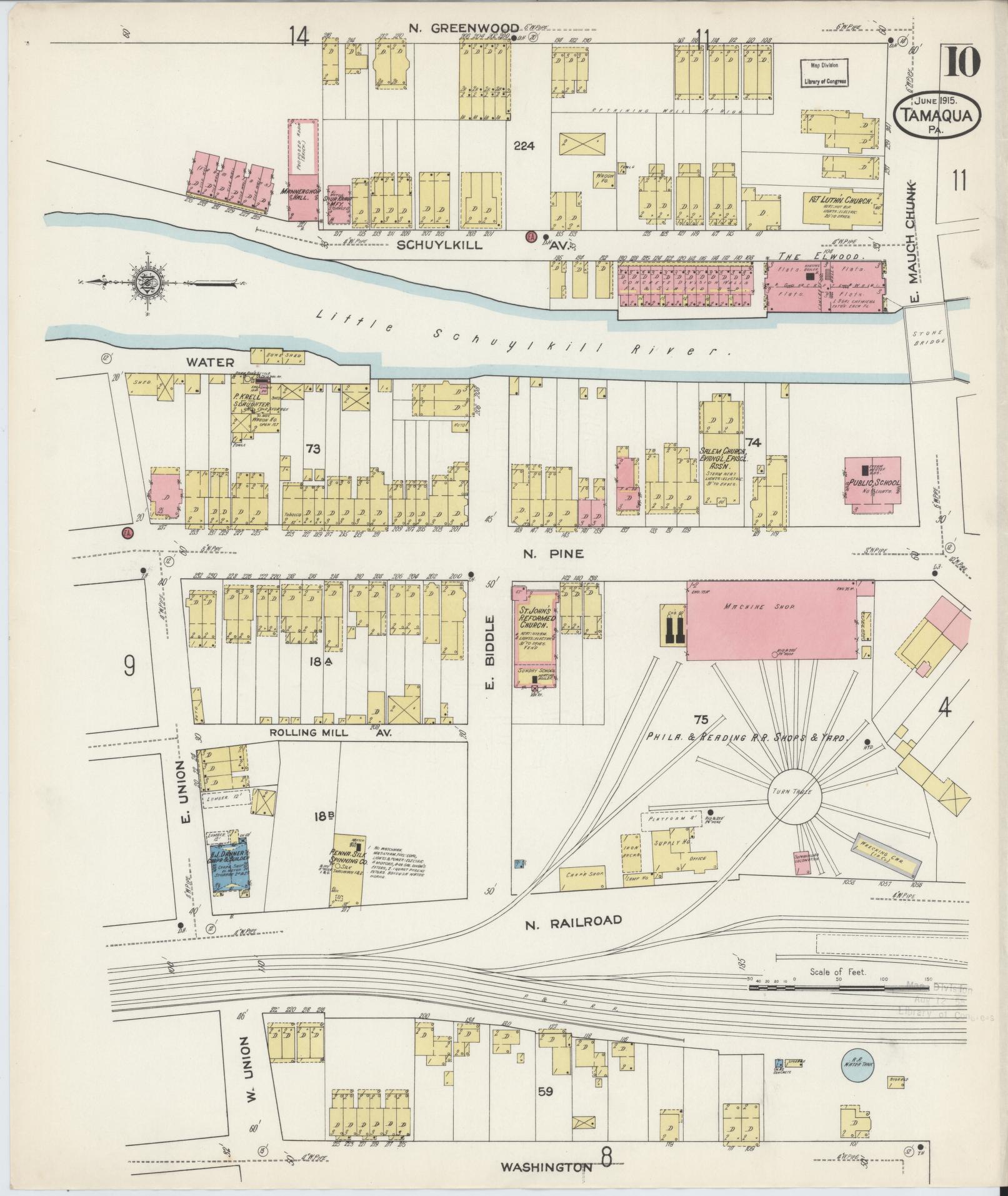 Sanborn Fire Insurance Map from Tamaqua, Schuylkill County, Pennsylvania (1915), Sheet #0010 - Historic Sanborn Fire Insurance Map Print, vintage old map wall art, antique decor, genealogy gift, Pennsylvania Pennsylvania map