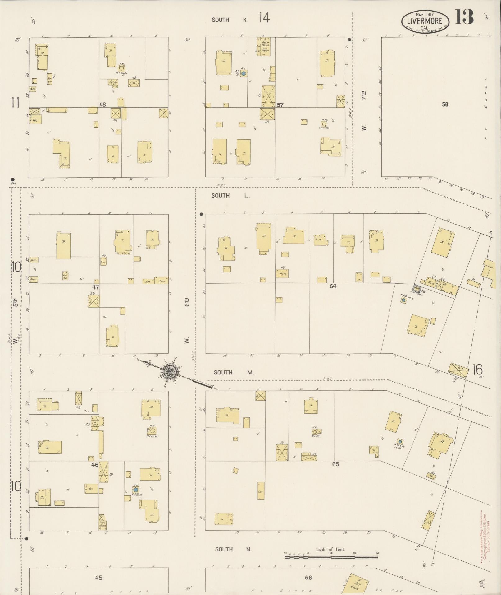 Sanborn Fire Insurance Map from Livermore, Alameda County, California (1917), Sheet #0013 - Complete Map Set gallery image, historic Sanborn map, vintage wall art, California California