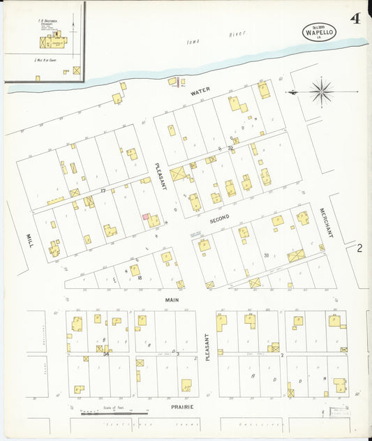Sanborn Fire Insurance Map from Wapello, Louisa County, Iowa (1899), Sheet #0004 - Historic Sanborn Fire Insurance Map Print, vintage old map wall art
