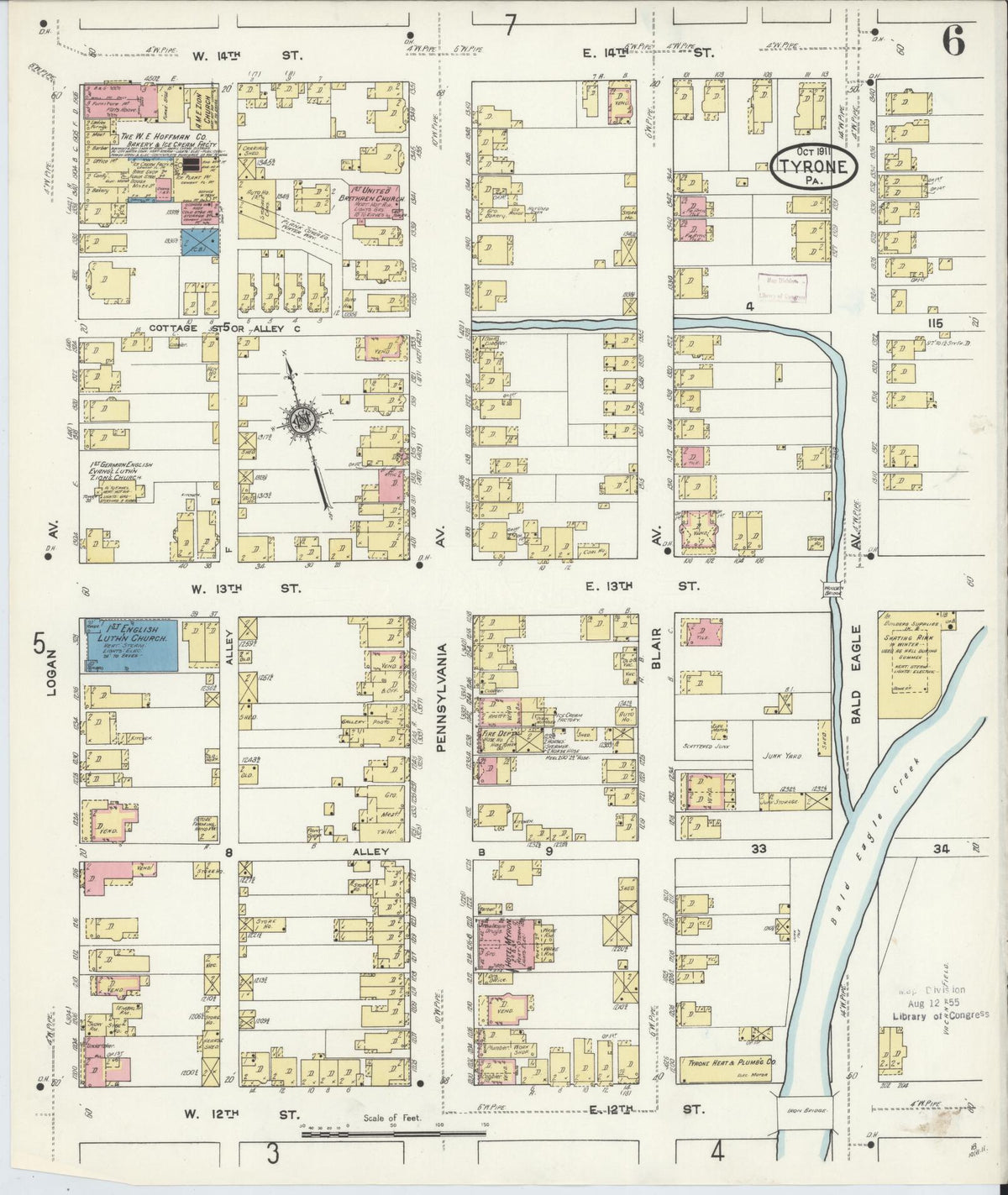Sanborn Fire Insurance Map from Tyrone, Blair County, Pennsylvania (1911), Sheet #0006 - Historic Sanborn Fire Insurance Map Print, vintage old map wall art, antique decor, genealogy gift, Pennsylvania Pennsylvania map