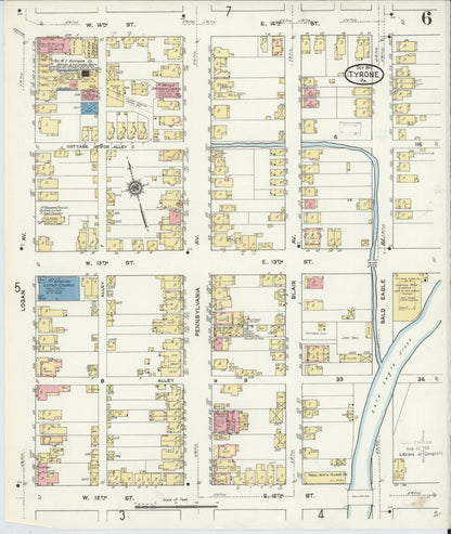 Sanborn Fire Insurance Map from Tyrone, Blair County, Pennsylvania (1911), Sheet #0006 - Historic Sanborn Fire Insurance Map Print, vintage old map wall art, antique decor, genealogy gift, Pennsylvania Pennsylvania map