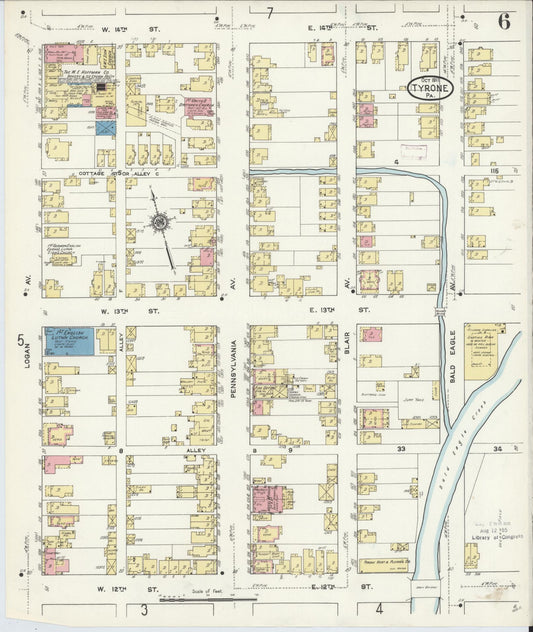 Sanborn Fire Insurance Map from Tyrone, Blair County, Pennsylvania (1911), Sheet #0006 - Historic Sanborn Fire Insurance Map Print, vintage old map wall art, antique decor, genealogy gift, Pennsylvania Pennsylvania map