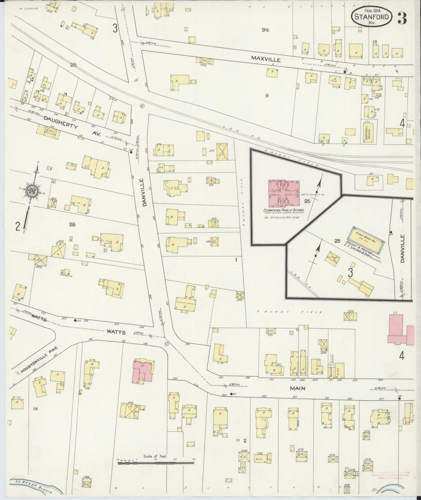 Sanborn Fire Insurance Map from Stanford, Lincoln County, Kentucky (1914), Sheet #0003 - Complete Map Set gallery image, historic Sanborn map, vintage wall art, Kentucky Kentucky