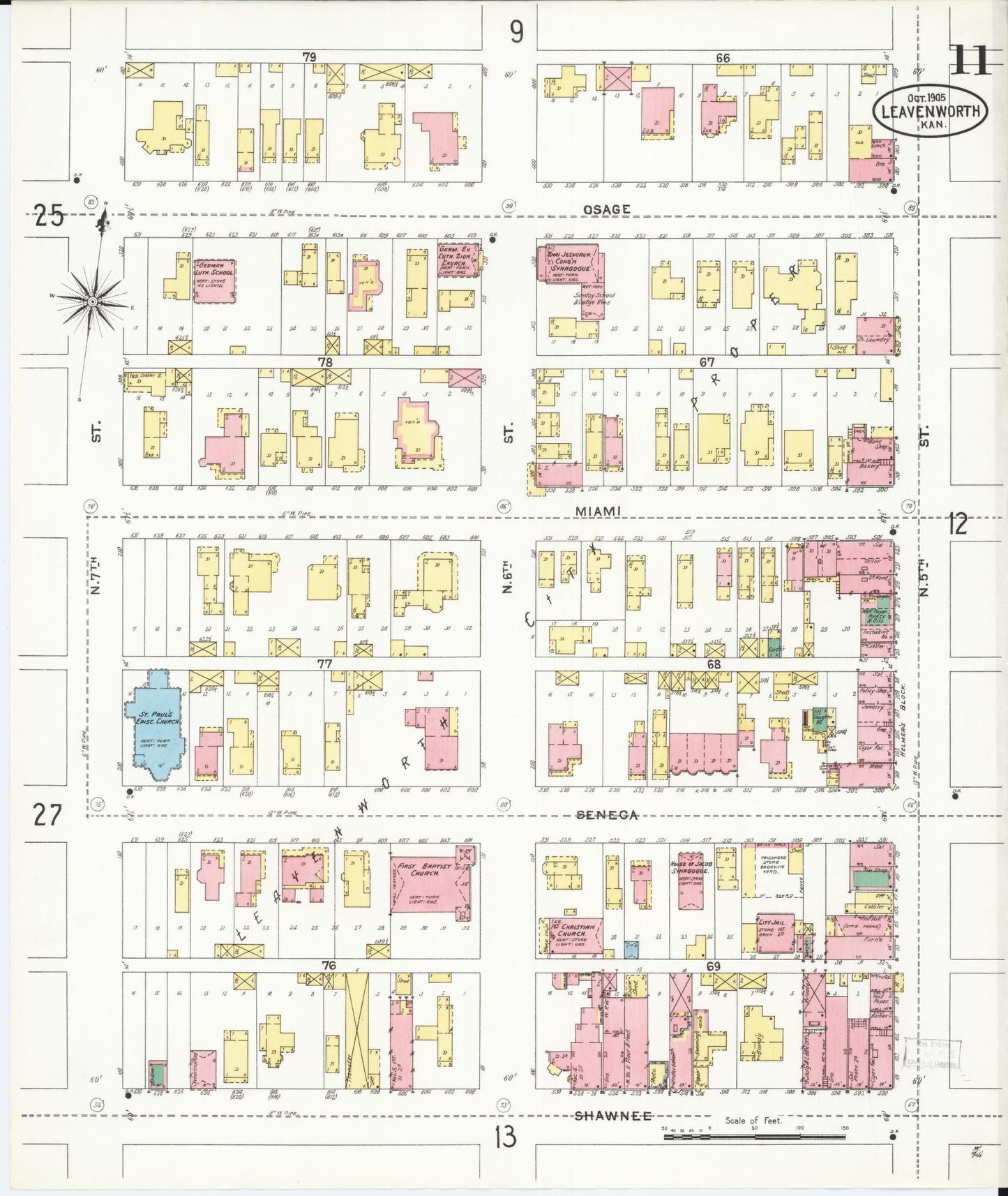 Sanborn Fire Insurance Map from Leavenworth, Leavenworth County, Kansas (1905), Sheet #0012 - Complete Map Set gallery image, historic Sanborn map, vintage wall art, Kansas Kansas